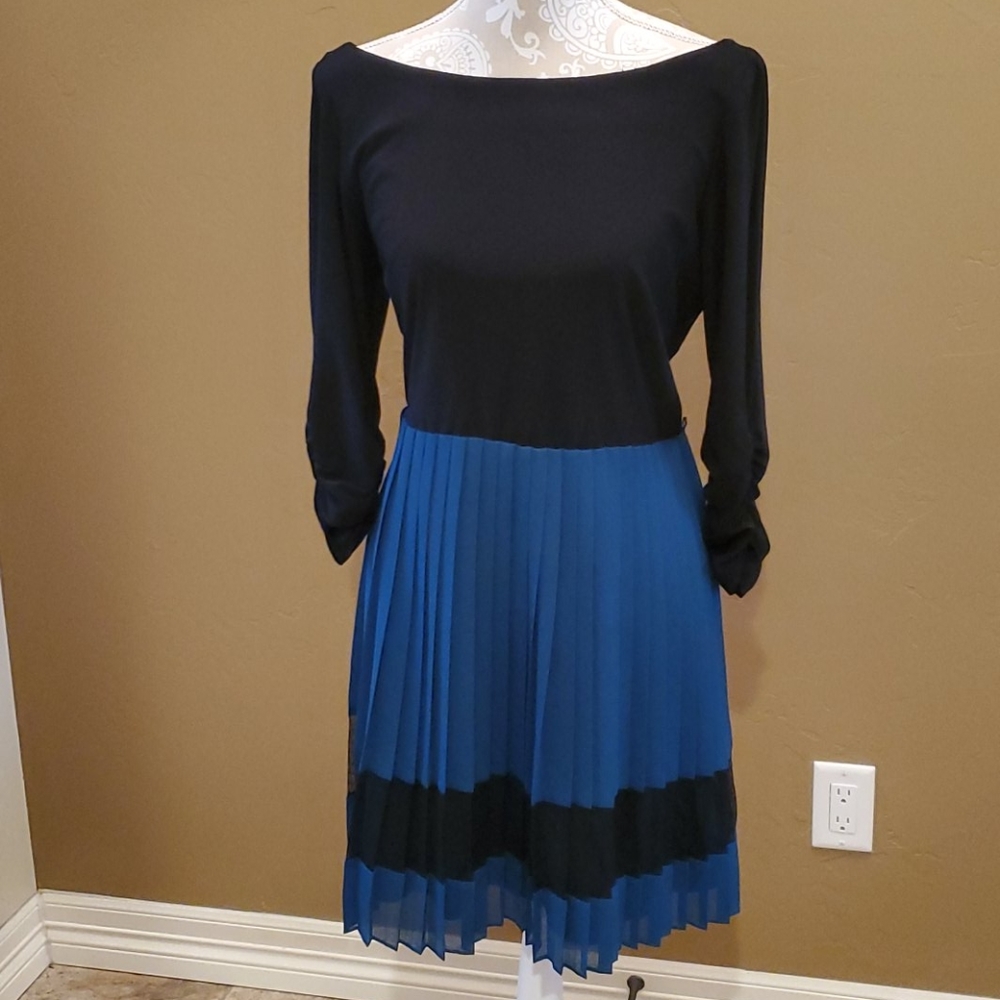 Boat neck  mixed media dress